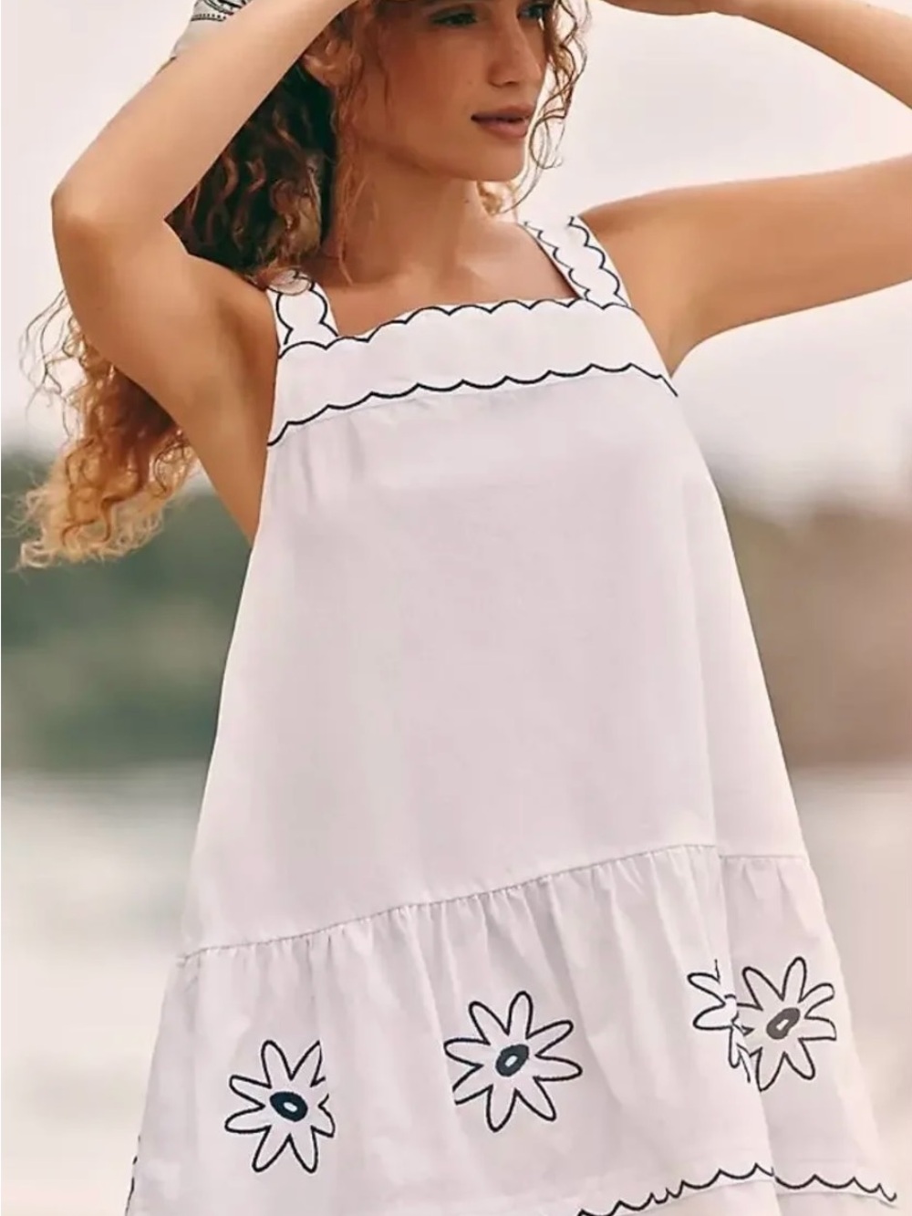 Celandine White Scallop Daisy Embroidered Mini Dress